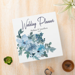 Modern Pastel Blue Roses Floral Wedding Planner 3 Ring Binder
