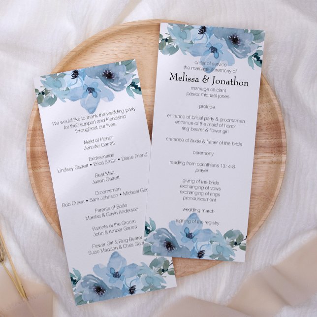 Modern Pastel Blue Roses Floral Wedding Program (Creator Uploaded)
