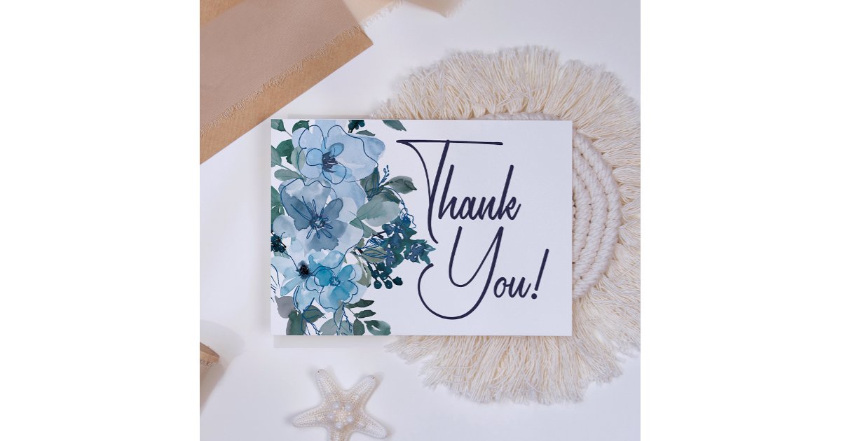Modern Pastel Blue Roses Floral Wedding Thank You Card | Zazzle