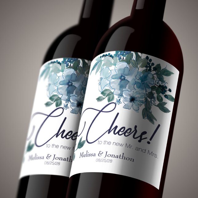 Modern Pastel Blue Roses Floral Wedding Wine Label (Creator Uploaded)