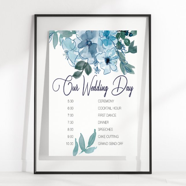 Modern Pastel Blue Roses Wedding Schedule Poster (Creator Uploaded)