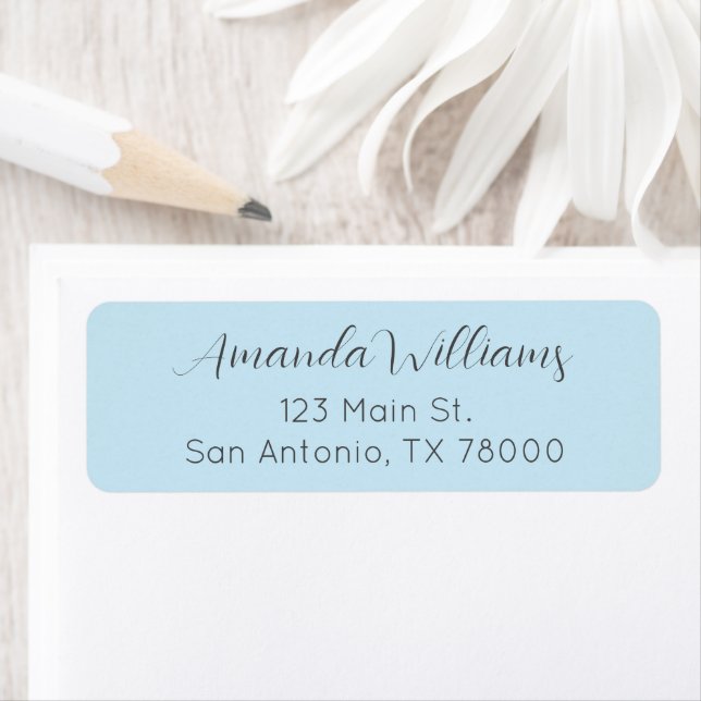 Modern Pastel Blue Script Return Address Label (Insitu)