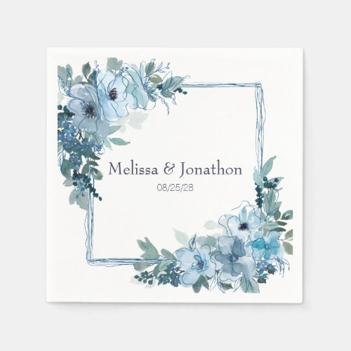 Modern Pastel Blue Watercolor Rose Wedding Napkins