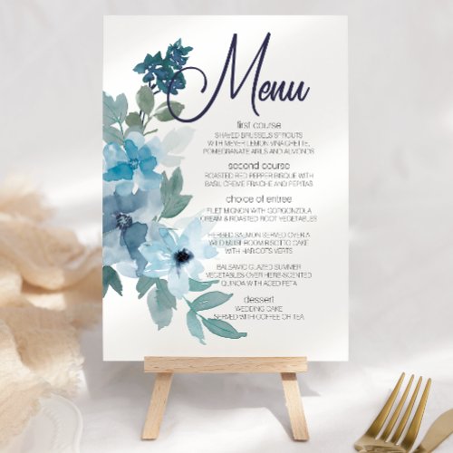 Modern Pastel Blue Watercolor Roses Wedding Menu