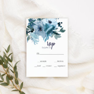 Modern Pastel Blue Watercolor Roses Wedding RSVP Card
