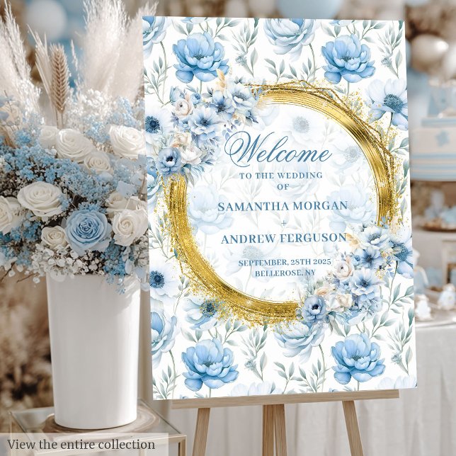 Modern Pastel Blue Wedding Poster Gold Glitter  (Modern Pastel Blue Wedding Poster Gold Glitter Design)