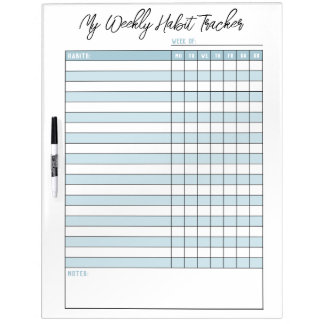 Modern Pastel Blue Weekly Habit Tracker Dry Erase Board
