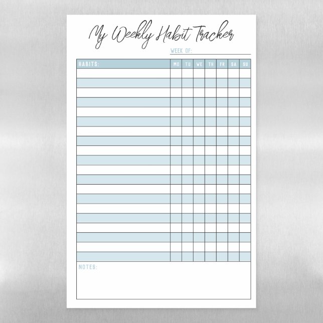 Modern Pastel Blue Weekly Habit Tracker Magnetic Dry Erase Sheet (Vertical)