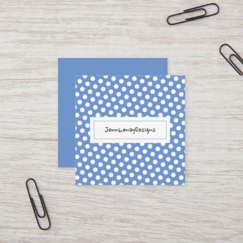 Modern Pastel Blue White Polka Dots Chic Square Business Card