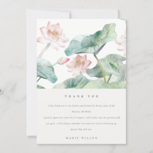 Modern Pastel Blush Green Waterlily Bridal Shower Thank You Card