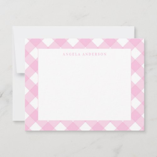 Modern Pastel Blush Pink Gingham Plaid Check Note Card