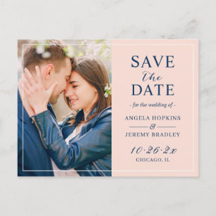 Modern Pastel Blush Pink Photo Save the Date Postcard