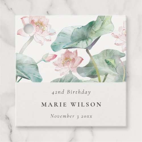 Modern Pastel Blush Waterlily Any Age Birthday Favor Tags