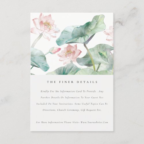 Modern Pastel Blush Waterlily Wedding Details Enclosure Card
