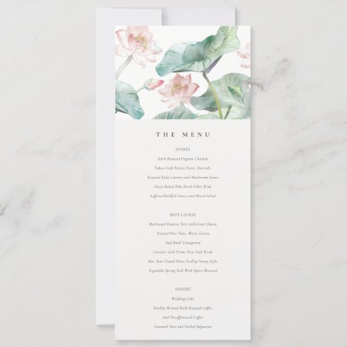 Modern Pastel Blush Waterlily Wedding Menu Card