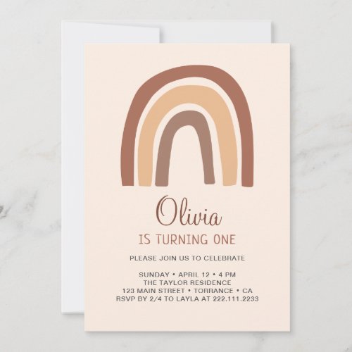 Modern Pastel Boho Rainbow 1st Birthday Invitation