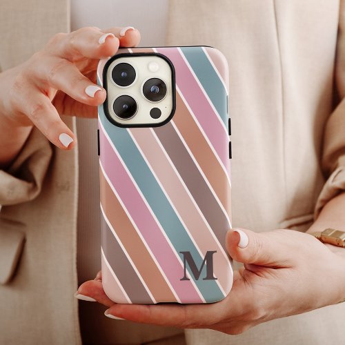 Modern Pastel Boho Stripes Monogram Custom  iPhone 13 Pro Max Case