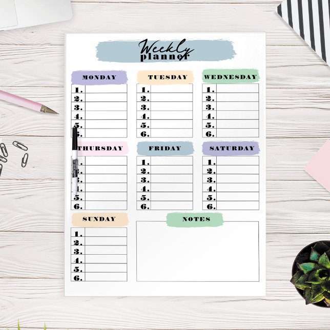Modern Pastel Brushstroke Weekly Schedule Planner Dry Erase Board (Creator Uploaded)