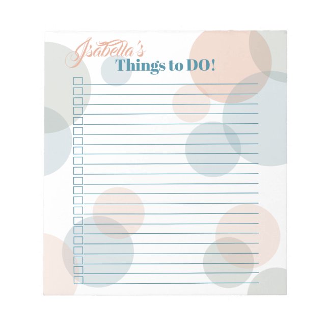 Modern Pastel Bubbles Bride's Things to Do List Notepad (Front)