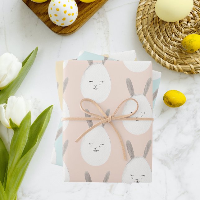 Modern Pastel Bunny Egg Pattern | Easter Blessings Wrapping Paper Sheets