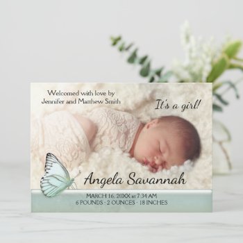 Modern Pastel Butterfly Baby Photo Announcement by sunnysites at Zazzle