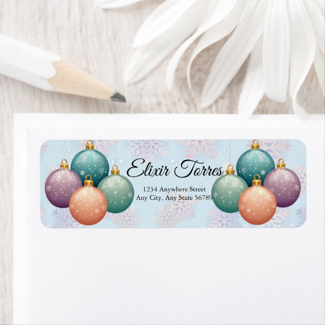Modern Pastel Christmas Ornament Baby Shower Label (Insitu)