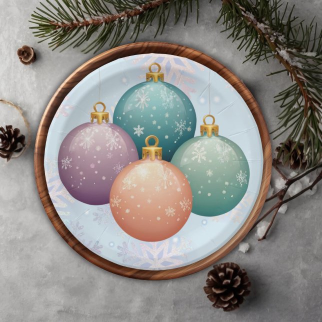 Modern Pastel Christmas Ornament Baby Shower Paper Plates (Creator Uploaded)