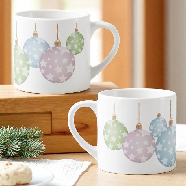 Modern Pastel Christmas Ornaments With Stars Espresso Cup (same design around the entire espresso cup)