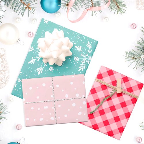 Modern pastel Christmas snow plaid dots pattern Wrapping Paper Sheets