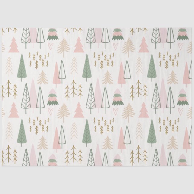Modern Pastel Christmas Trees Off White Christmas Tissue Paper (Front)