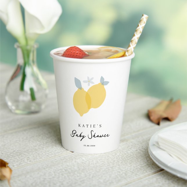 Modern Pastel Citrus Lemons Baby Shower  Paper Cups (Insitu)