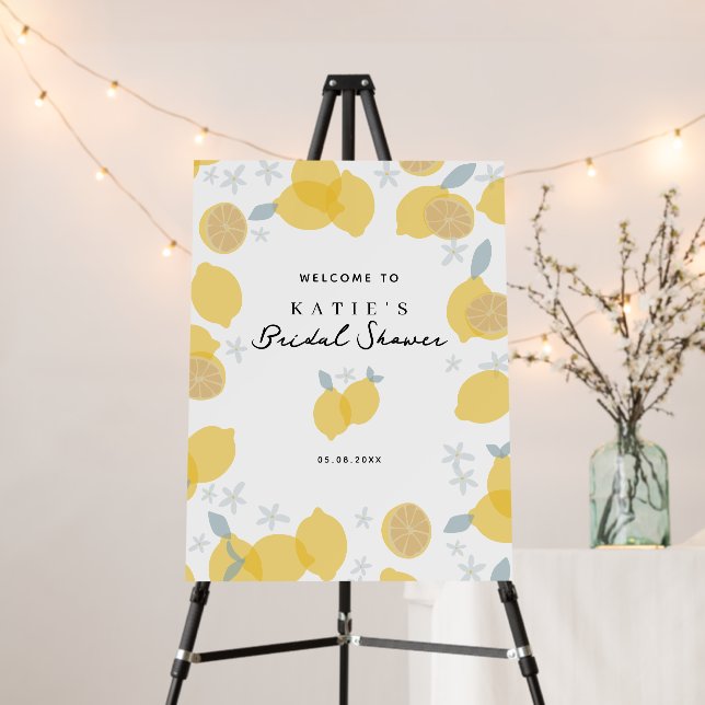 Modern Pastel Citrus Lemons Bridal Shower Sign (In Situ (Stand))