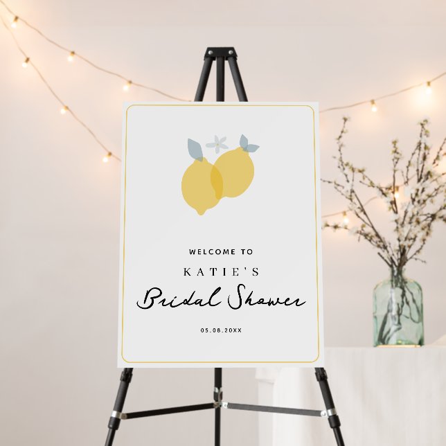 Modern Pastel Citrus Lemons Bridal Shower Sign (In Situ (Stand))