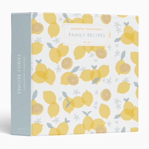 Modern Pastel Citrus Lemons Family Recipes 3 Ring Binder