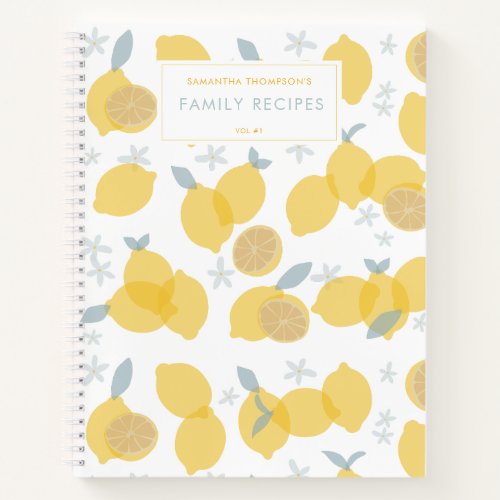 Modern Pastel Citrus Lemons Family Recipes Notebook