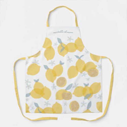 Modern Pastel Citrus Lemons Pattern Custom Name Apron