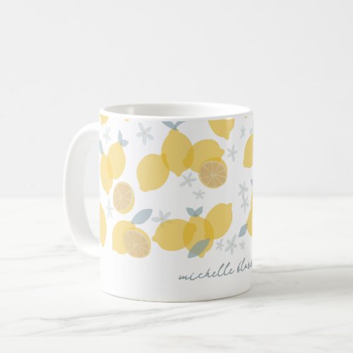 Modern Pastel Citrus Lemons Pattern Custom Name Coffee Mug