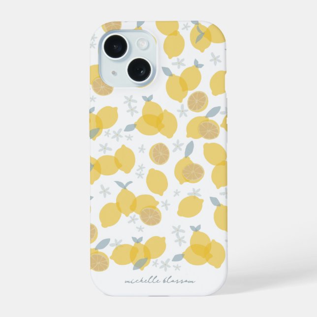 Modern Pastel Citrus Lemons Pattern Custom Name Iphone Case (Back)
