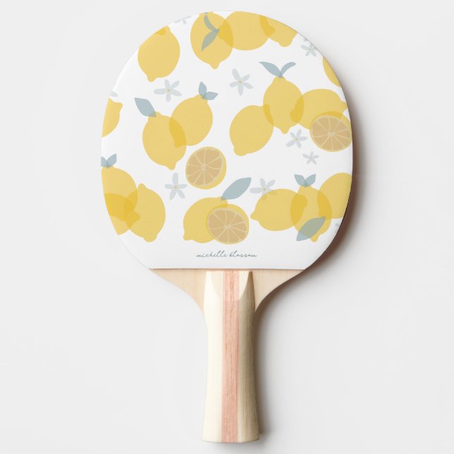 Modern Pastel Citrus Lemons Pattern Custom Name Ping Pong Paddle (Front)