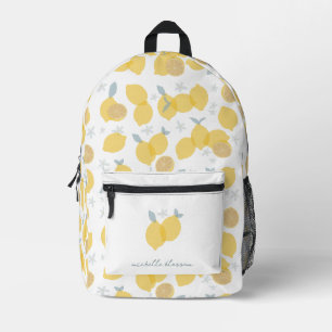 Modern Pastel Citrus Lemons Pattern Custom Name Printed Backpack