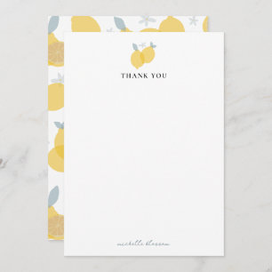 Modern Pastel Citrus Lemons Pattern Custom Name Thank You Card