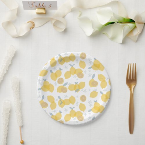 Modern Pastel Citrus Lemons Pattern Paper Plates