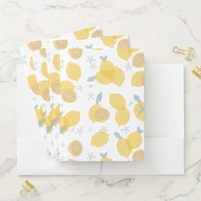 Modern Pastel Citrus Lemons Pattern Pocket Folder (In Situ)