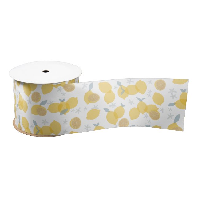 Modern Pastel Citrus Lemons Pattern Satin Ribbon (Spool)