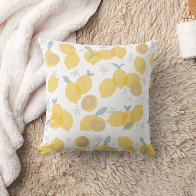 Modern Pastel Citrus Lemons Pattern Throw Pillow (Blanket)