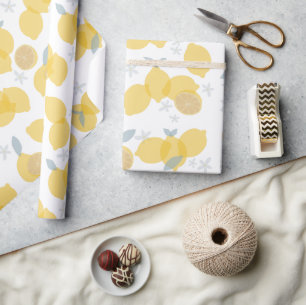 Modern Pastel Citrus Lemons Pattern Wrapping Paper