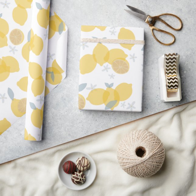 Modern Pastel Citrus Lemons Pattern Wrapping Paper (Crafts)