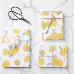 Modern Pastel Citrus Lemons Pattern Wrapping Paper Sheets