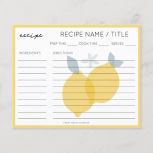 Modern Pastel Citrus Lemons Recipe Card