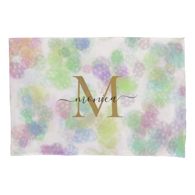 Modern Pastel Color Abstract Pattern Monogram Name Pillow Case (Front)